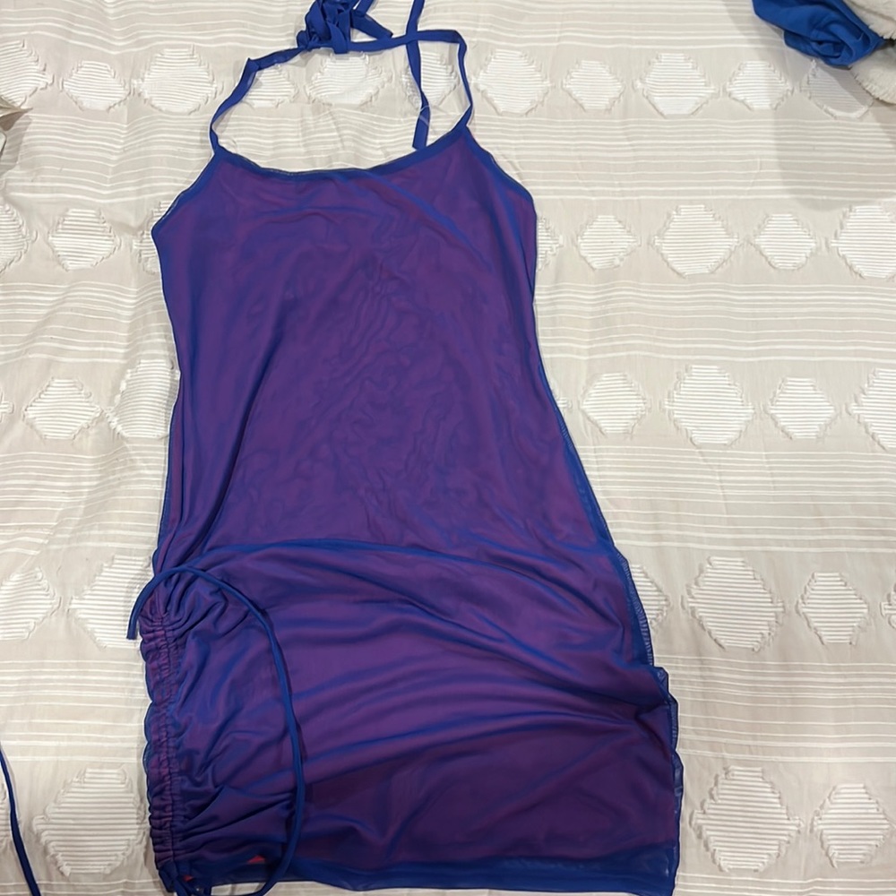 Pink and blue bodycon Mesh dress